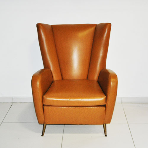 Poltrona Bergere in Pelle color cognac - Anni '50